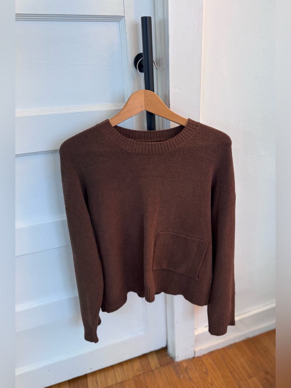 Oak+ Fort Women's Brown Crewneck Sweater with Front Patch Pocket